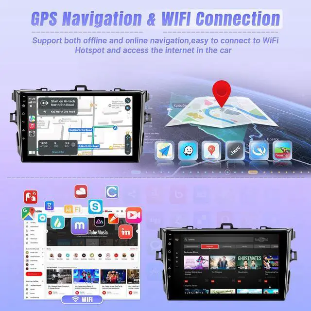 Alt view image 5 of 6 - Car Radio for Toyota Corolla 2008 2009 2010 2011 2012, Android Car Stereo Wireless Carplay, 9 inch Touch Screen for Corolla Android Auto Mirrorlink Bluetooth GPS WiFi FM RCA Backup Camera