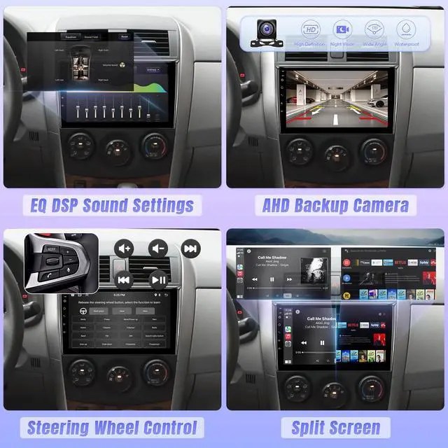 Alt view image 6 of 6 - Car Radio for Toyota Corolla 2008 2009 2010 2011 2012, Android Car Stereo Wireless Carplay, 9 inch Touch Screen for Corolla Android Auto Mirrorlink Bluetooth GPS WiFi FM RCA Backup Camera