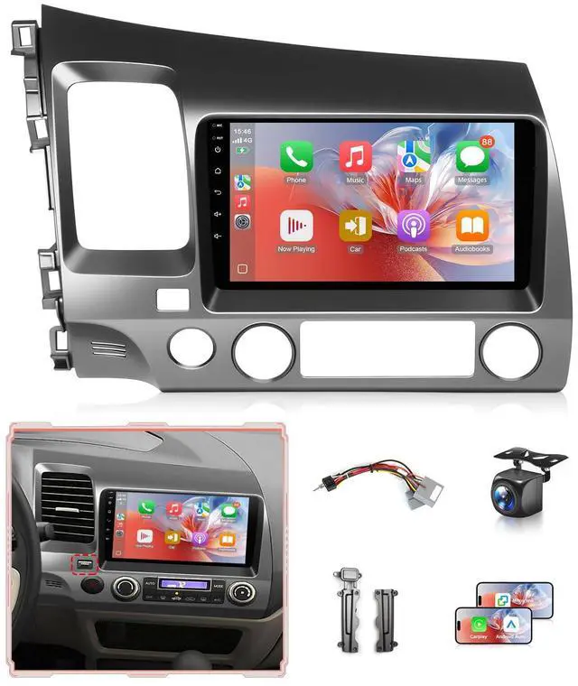 Main image of 8Core Car Stereo for Honda Civic 2006 to 2011 Radio Apple CarPlay Android Auto, 9IN IPS Touch Screen for Civic Car Play Player 5G WiFi BT GPS Navi FM RDS DSP HiFi AHD Camera SWC Support Airbag