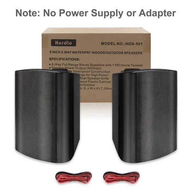 Alt view image 3 of 6 - 5.25 Inches Passive Outdoor Speakers Wired Waterproof, 300 Watts Wall Mount Speakers All Weather for Patio Indoor Deck Countryard (1 Pair, Black)