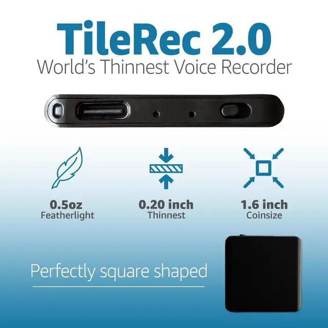 Alt view image 2 of 6 - Voice Activated Recorder with Playback 64GB Storage, 1100 Hours of Audio Recording, Slim & Portable for Meetings, Interviews & Classes, Easy Notetaker - TileREC- Dark Grey- by Atto Digital