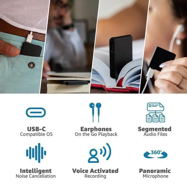 Alt view image 5 of 6 - Voice Activated Recorder with Playback 64GB Storage, 1100 Hours of Audio Recording, Slim & Portable for Meetings, Interviews & Classes, Easy Notetaker - TileREC- Dark Grey- by Atto Digital