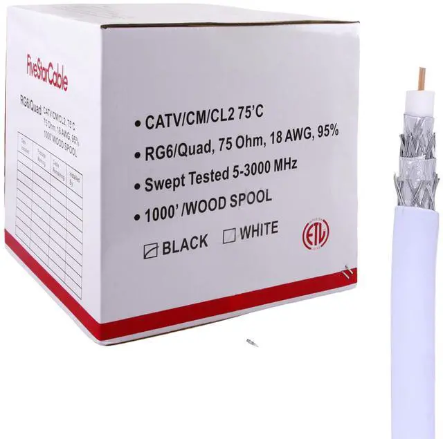 Main image of Cable 1000 ft. RG6 Quad Shielded Coaxial Cable for use with Audio, Video, and CATV/MATV Transmissions. White