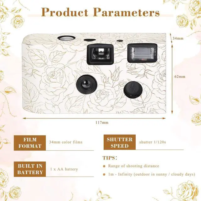 Alt view image 2 of 6 - 5 Pcs Disposable Camera for Wedding Bulk, Color Film Single Use Camera Bulk with Flash 35 mm One Time for Gathering Wedding Travel Anniversary Honeymoon(Rose)