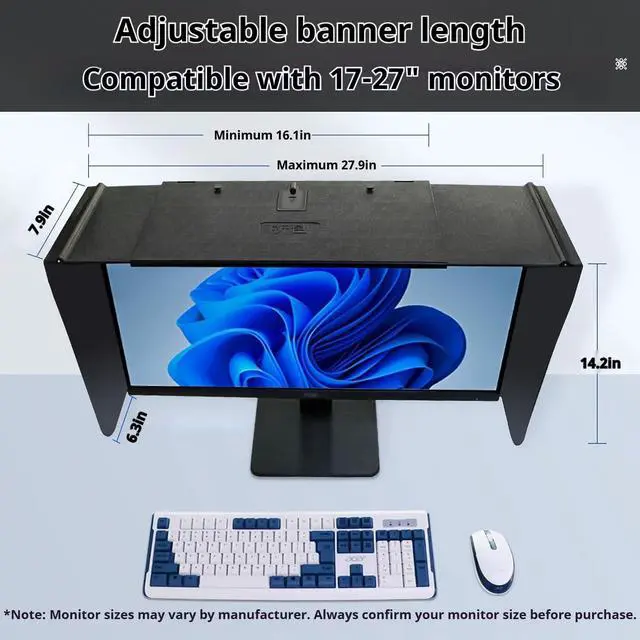 Alt view image 3 of 6 - 17-27 Inch Monitor Hood | Computer Screen Shade | Anti-Glare Monitor Cover | Sun Blocker | Privacy Screen Protector Side View