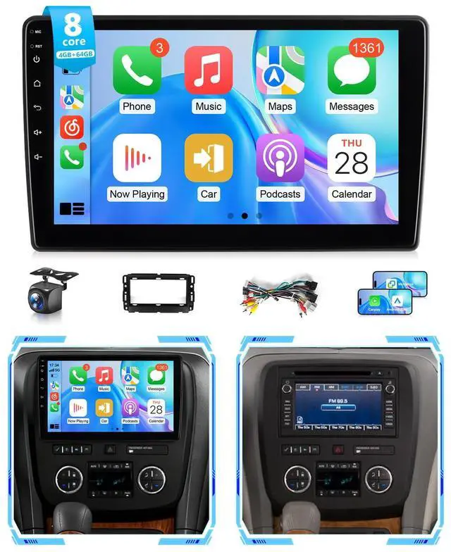Main image of 8Core 4G + 64G Android Car Stereo for GMC Chevy 2007 to 2014 Wireless Apple CarPlay Android Auto, 10.1in IPS Touch Screen for GMC Chevy Head Unit 5G WiFi GPS Navi FM RDS EQ DSP Audio SWC