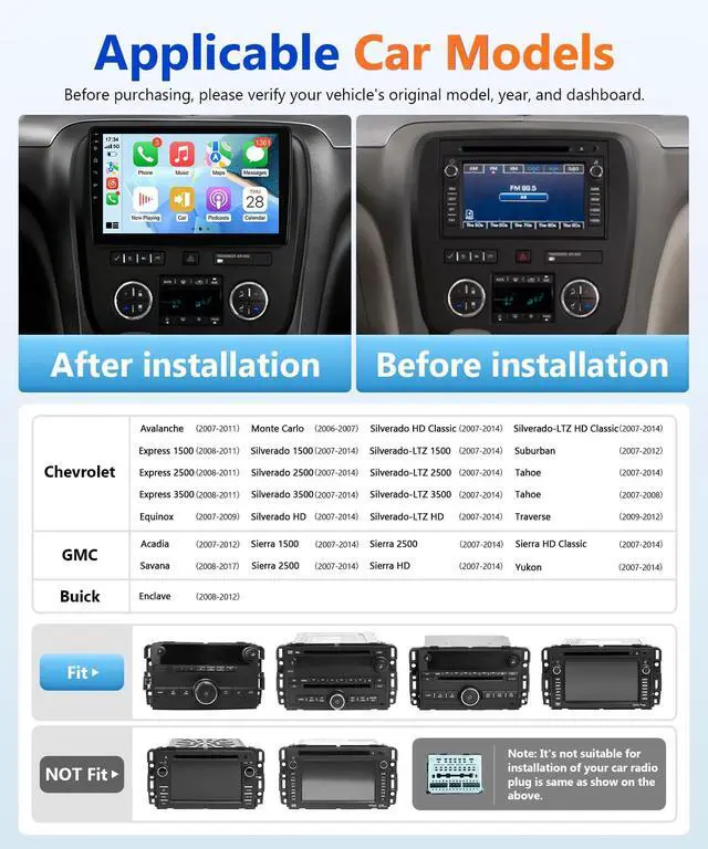Alt view image 2 of 6 - 8Core 4G + 64G Android Car Stereo for GMC Chevy 2007 to 2014 Wireless Apple CarPlay Android Auto, 10.1in IPS Touch Screen for GMC Chevy Head Unit 5G WiFi GPS Navi FM RDS EQ DSP Audio SWC
