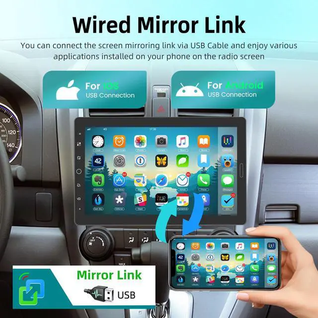 Alt view image 5 of 6 - 10 inch Detachable Single Din Car Stereo with Apple CarPlay and Android Auto, 10.1 Touch Screen 1 Din Radio with Mirror Link/1080P/EQ Audio/SWC/Bluetooth +Backup Camera+MIC