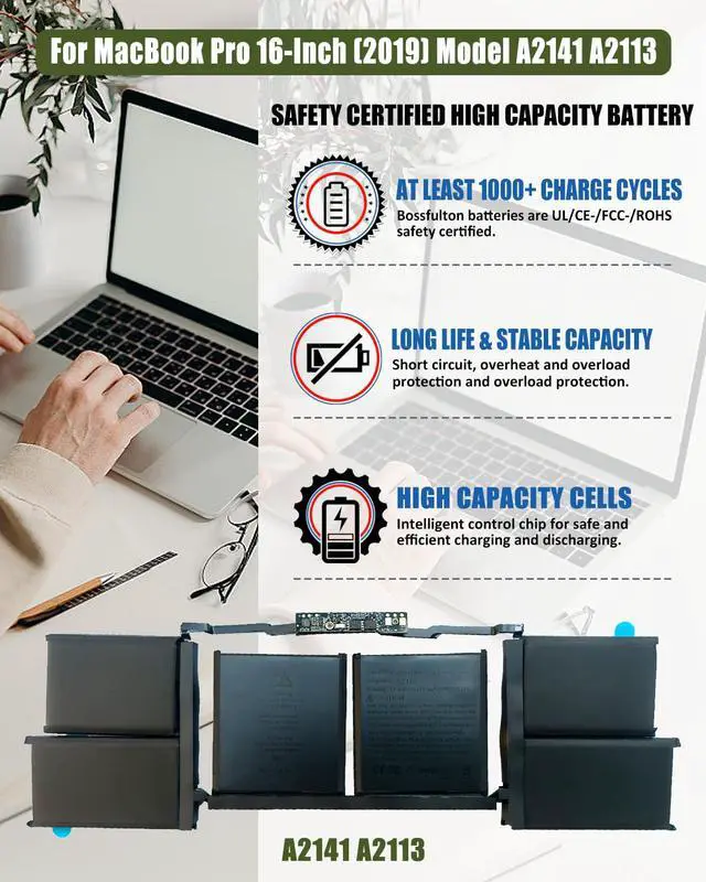 Alt view image 2 of 6 - A2141 A2113 Laptop Battery for MacBook Pro 16-inch A2141(2019 Version) EMC 3347-11.36V 99.8Wh/8700mAh