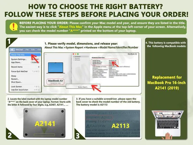 Alt view image 3 of 6 - A2141 A2113 Laptop Battery for MacBook Pro 16-inch A2141(2019 Version) EMC 3347-11.36V 99.8Wh/8700mAh