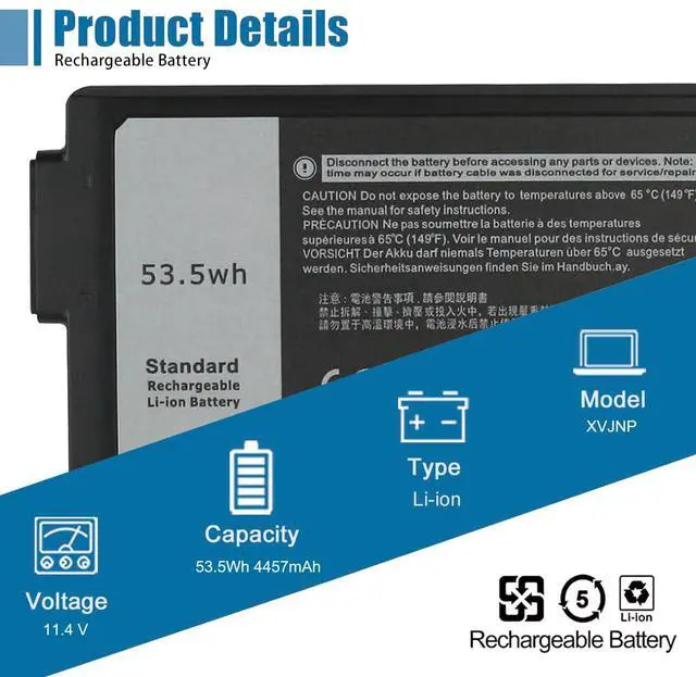 Alt view image 2 of 5 - XVJNP Laptop Battery Replacement for Dell Latitude 5430 7330 Rugged Extreme P148G P148G001 P149G P149G001 Series 6JRCP M0TN3 KD1CT 11.4V 53.5Wh 4457mAh