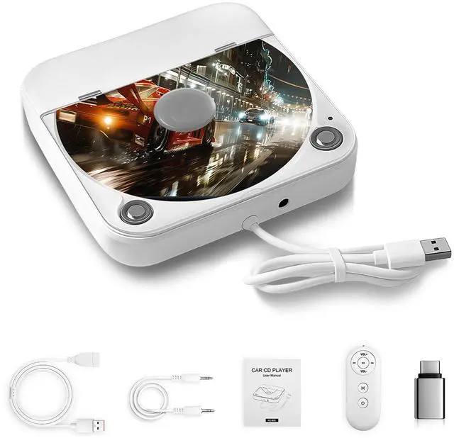 Main image of External Car CD Player with USB/AUX Port,Plug and Play,Portable Car CD Player with USB-C Adapter & Extension Cable,Universal CDs Player Compatible with Vehicle,Truck,Laptop,TV,Computer