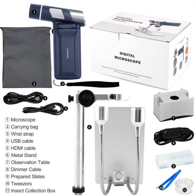 Alt view image 6 of 6 - LM203S 4" HDMI Digital Microscope, Portable Coin Microscope Full View of Coins, 800X Handheld Coin Magnifier Magnifying with Light, Wireless USB Microscope with Metal Stand, 5pcs Microscope Slides