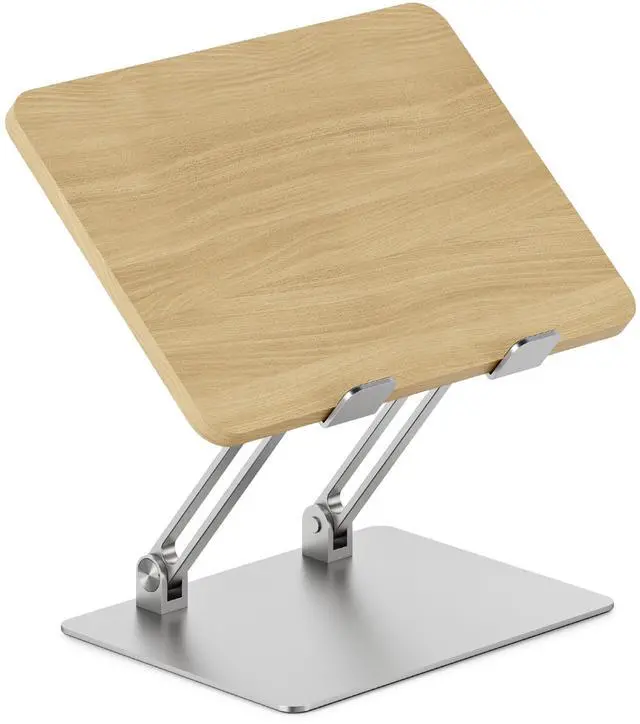 Main image of Adjustable Laptop Stand - Portable Wooden Laptop Riser with Customizable Height & Angle - Foldable - Secure Silicon Grips for Home or Office - Woodgrain