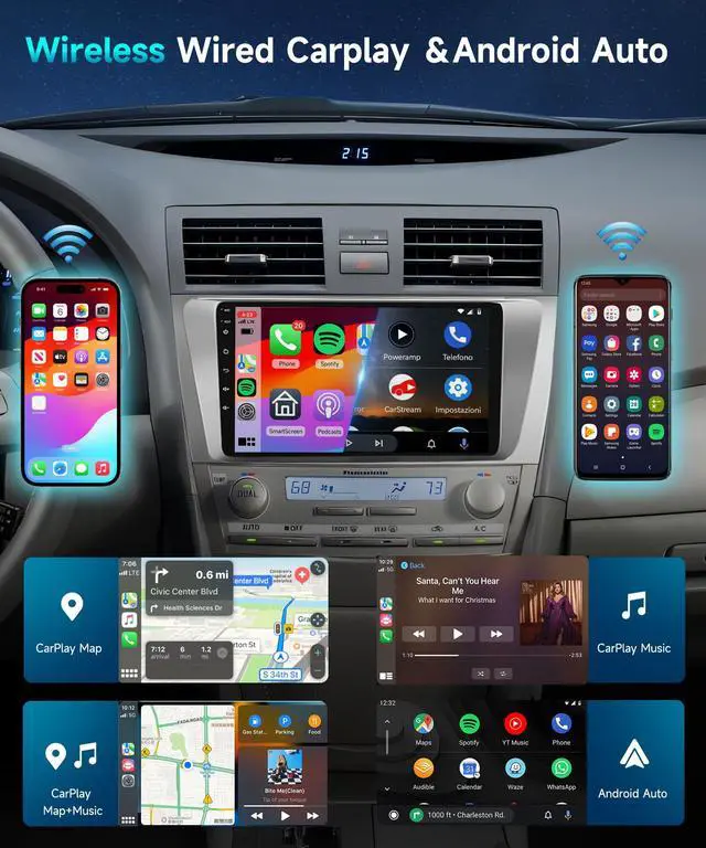 Alt view image 4 of 6 - 2G+64G Car Radio for Toyota Camry 2006-2011 Stereo 9 inch HD IPS Touch Screen Android Head Unit Built-in DSP Wireless CarPlay Android Auto Bluetooth GPS WiFi DVR SWC Backup Camera