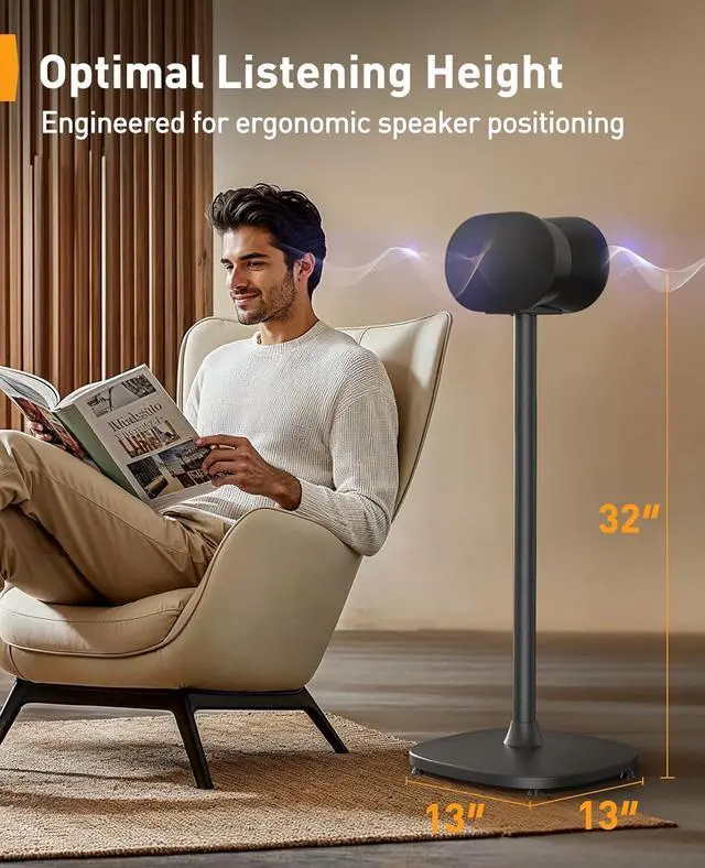Alt view image 5 of 6 - Speaker Stand Pair for Sonos Era 300 Speakers, All-Metal 32 Tall Floor Speaker Stand with Cable Management, Enlarged Base, Easy 3-Step Setup, 360° Surround Sound Speaker Stand