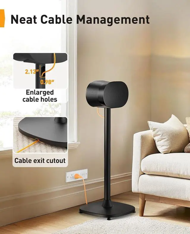 Alt view image 6 of 6 - Speaker Stand Pair for Sonos Era 300 Speakers, All-Metal 32 Tall Floor Speaker Stand with Cable Management, Enlarged Base, Easy 3-Step Setup, 360° Surround Sound Speaker Stand