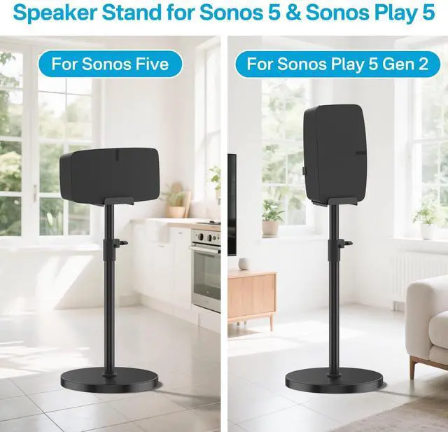 Alt view image 2 of 6 - Height Adjustable Speaker Stand for Sonos Five & Play 5 Speaker Support Vertical & Horizontal - Heavy-Duty Floor Stand for Sonos Play 5 Gen 2 and Sonos Five with Cable Management, Black