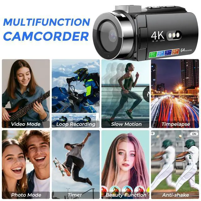 Alt view image 6 of 6 - 4K Video Camera Camcorder Ultra HD 64MP Vlogging Camera for YouTube 28X Digital Zoom 270° Rotation Screen 3.0" Vlog Camera with Night Vision Video Recorder with WiFi Connection