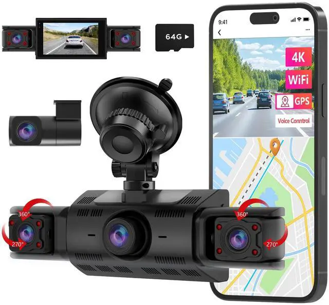 Main image of CATCATCH 4 Channel Dash Cam 360° View,4K Front and Rear Dash Camera for Cars,WDR Night Vision,Smart Voice Control,Built-in WiFi&GPS,G-Sensor,24H Parking Mode,Free 64GB SD Card,Suction Cup