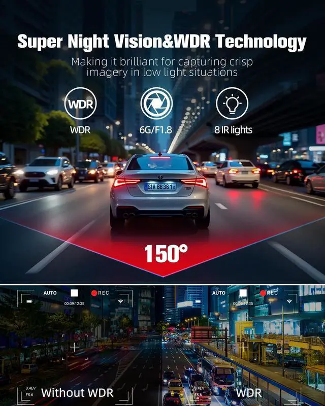 Alt view image 4 of 6 - CATCATCH 4 Channel Dash Cam 360° View,4K Front and Rear Dash Camera for Cars,WDR Night Vision,Smart Voice Control,Built-in WiFi&GPS,G-Sensor,24H Parking Mode,Free 64GB SD Card,Suction Cup