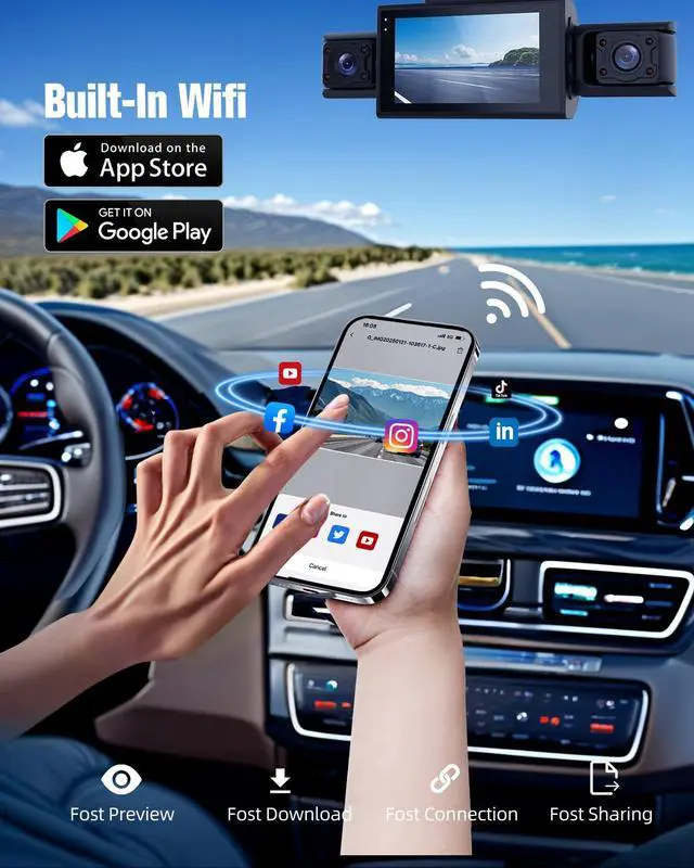 Alt view image 5 of 6 - CATCATCH 4 Channel Dash Cam 360° View,4K Front and Rear Dash Camera for Cars,WDR Night Vision,Smart Voice Control,Built-in WiFi&GPS,G-Sensor,24H Parking Mode,Free 64GB SD Card,Suction Cup