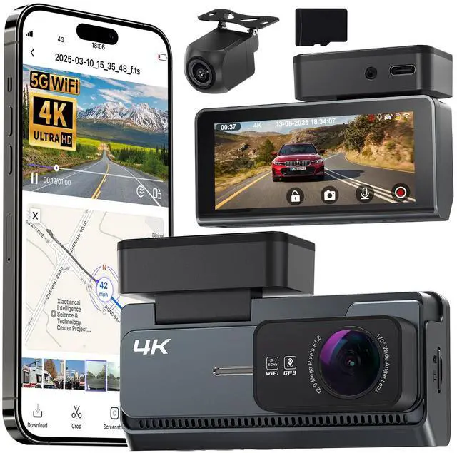 Main image of 4K+2K Dash Cam Front and Rear, 5G WiFi GPS, 32GB Card Included, 3.39" Screen Dual Dashcam, G-Sensor, 24H Parking Mode, WDR, Dash Camera for Cars