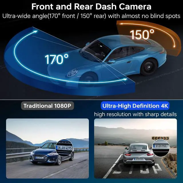 Alt view image 2 of 6 - 4K+2K Dash Cam Front and Rear, 5G WiFi GPS, 32GB Card Included, 3.39" Screen Dual Dashcam, G-Sensor, 24H Parking Mode, WDR, Dash Camera for Cars