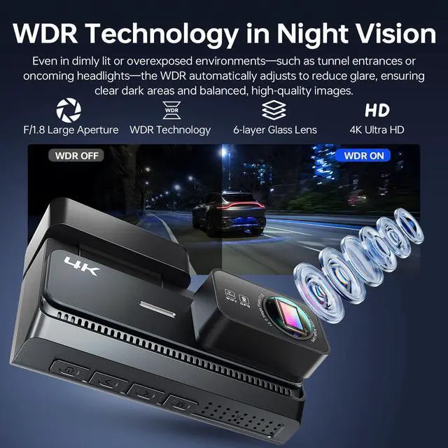 Alt view image 3 of 6 - 4K+2K Dash Cam Front and Rear, 5G WiFi GPS, 32GB Card Included, 3.39" Screen Dual Dashcam, G-Sensor, 24H Parking Mode, WDR, Dash Camera for Cars