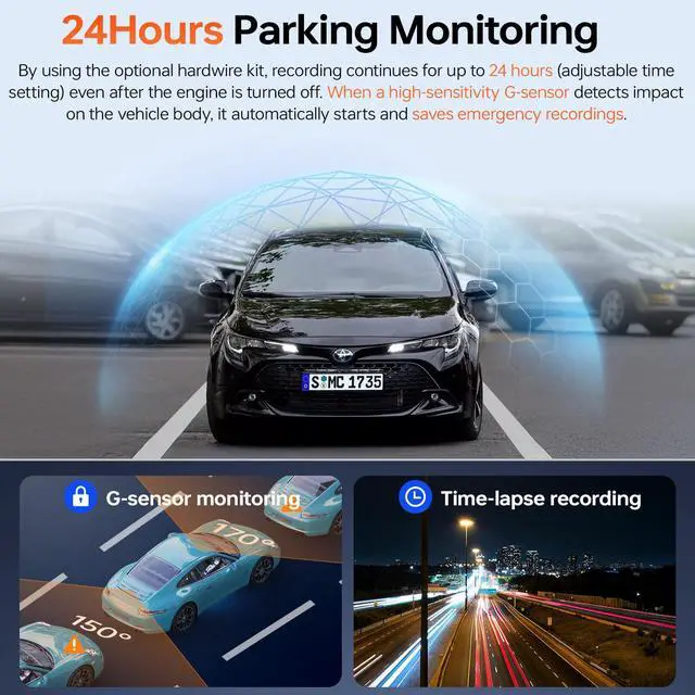 Alt view image 5 of 6 - 4K+2K Dash Cam Front and Rear, 5G WiFi GPS, 32GB Card Included, 3.39" Screen Dual Dashcam, G-Sensor, 24H Parking Mode, WDR, Dash Camera for Cars