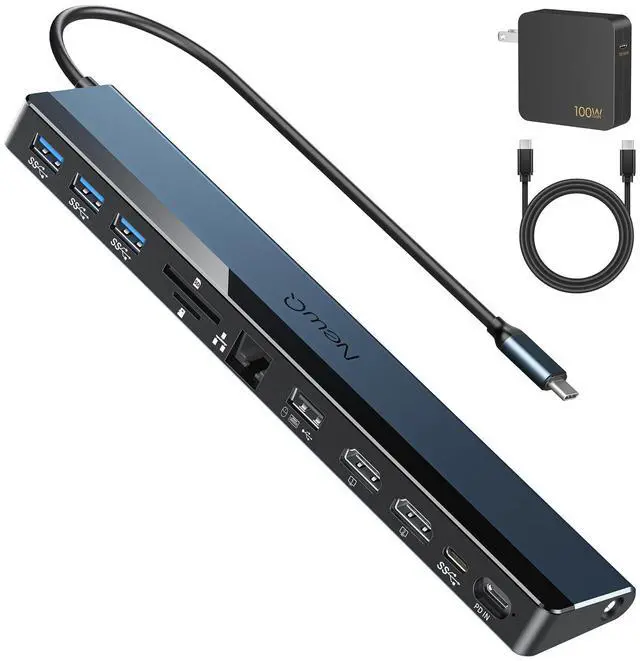 Main image of USB C Docking Station Dual Monitor with USB-C 100W Charger, 12-in-1 Laptop Dock with Dual HDMI 4K@30~60Hz, PD 100W, 5Gbps USB Ports*4, SD/TF Slot, Ethernet, Audio for MacBook/Dell/HP/Lenovo/Asus/Acer