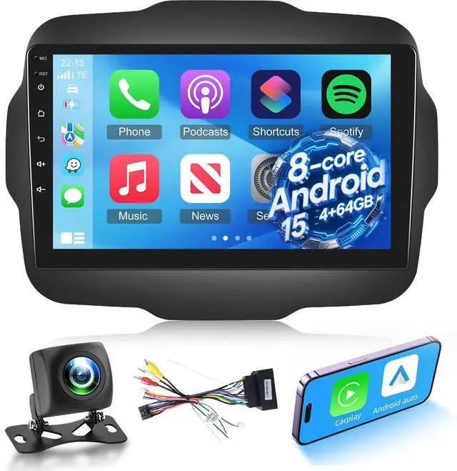 Main image of 8 Core 4+64G Android Car Radio for Jeep Renegade 2015 2016 2017 2018 2019 2020 - Wireless Carplay & Android Auto - 9 Inch Touchscreen Radio with DSP/Cooling Fan/5GHz WiFi/GPS Navigation/Backup Camera