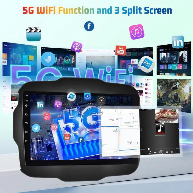 Alt view image 6 of 6 - 8 Core 4+64G Android Car Radio for Jeep Renegade 2015 2016 2017 2018 2019 2020 - Wireless Carplay & Android Auto - 9 Inch Touchscreen Radio with DSP/Cooling Fan/5GHz WiFi/GPS Navigation/Backup Camera