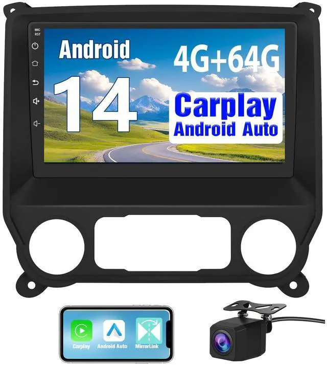 Main image of Car Radio for Chevrolet Chevy Silverado Sierra 2014 2015 2016 2017 2018, 10.1 Inch with CarPlay Android Auto, Bluetooth 5.0, GPS Navigation, DSP, FM, AM, Rear Camera Support