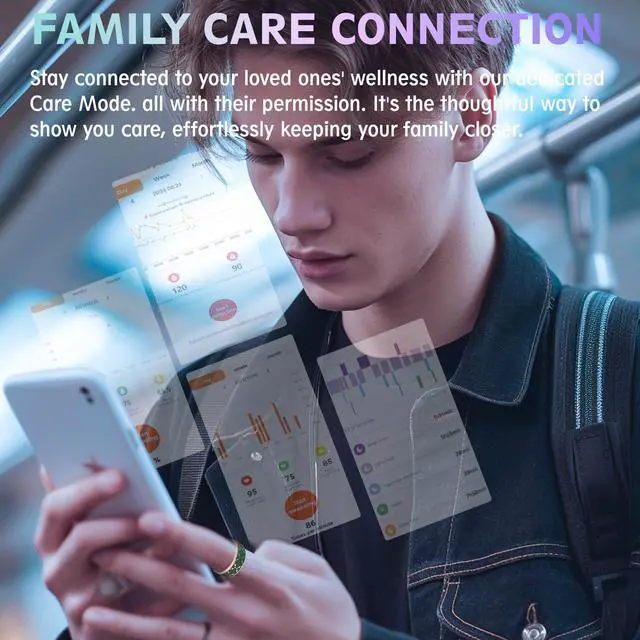Alt view image 5 of 6 - Smart Health Ring for Women & Men,Fitness Tracker Ring,with Heart Rate,Sleep,Blood Oxygen, BloodPressure,HRV & Cycles,IP68 Waterproof,iOS/Android, No Subscription.(Green, 11)
