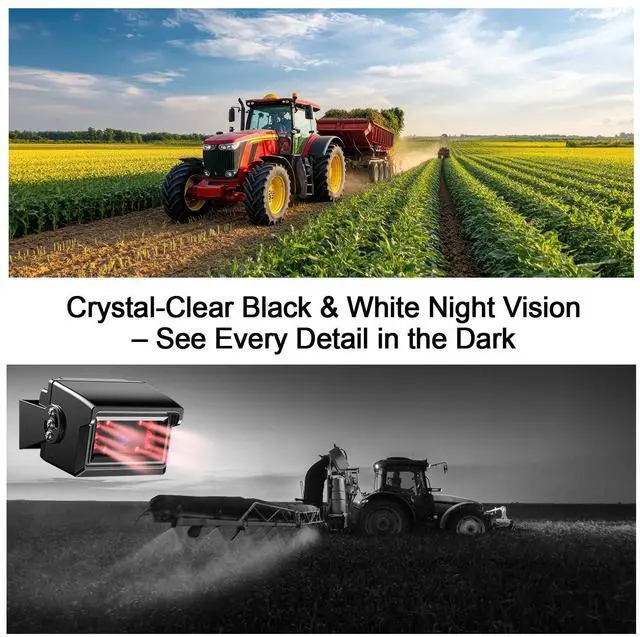 Alt view image 4 of 6 - 7" HD 1080P Wired Backup Camera System, IP69 Waterproof Vibration-Proof Rear View Camera IR Night Vision Dual Split Screen for Tractor/Excavator/Truck/Skid Steer/Harvester/Caravan - DY701