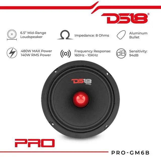 Alt view image 2 of 6 - 2X PRO-GM8B Loudspeaker - 8", Midrange, Red Aluminum Bullet, 580W Max, 190W RMS, 8 Ohms - Premium Quality Audio Door Speakers for Car or Truck Stereo Sound System (2 Speakers)