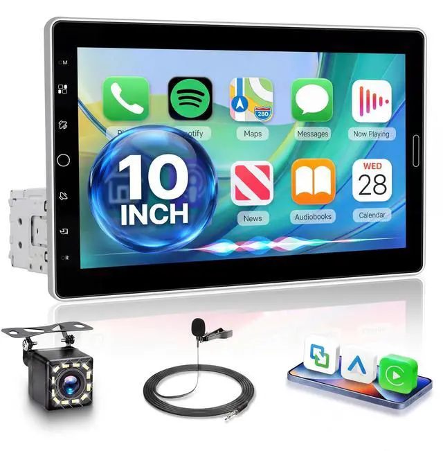 Main image of 10.1 inch Single Din Radio Wireless CarPlay Android Auto, Detachable Touchscreen Radio Bluetooth Car Stereo, Online Video Playback, FM EQ USB SWC MIC, Backup Camera, Car Audio Receiver