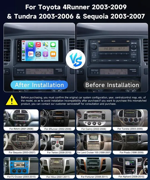 Alt view image 2 of 6 - 2+64G Car Stereo Radio for Toyota 4Runner 2003-2009,for Tundra 2003-2006, for Sequoia 2003-2007 Wireless Carplay/Android Auto,Android 7 IPS DSP GPS 5G WiFi BT FM Mirror Link Backup Camera