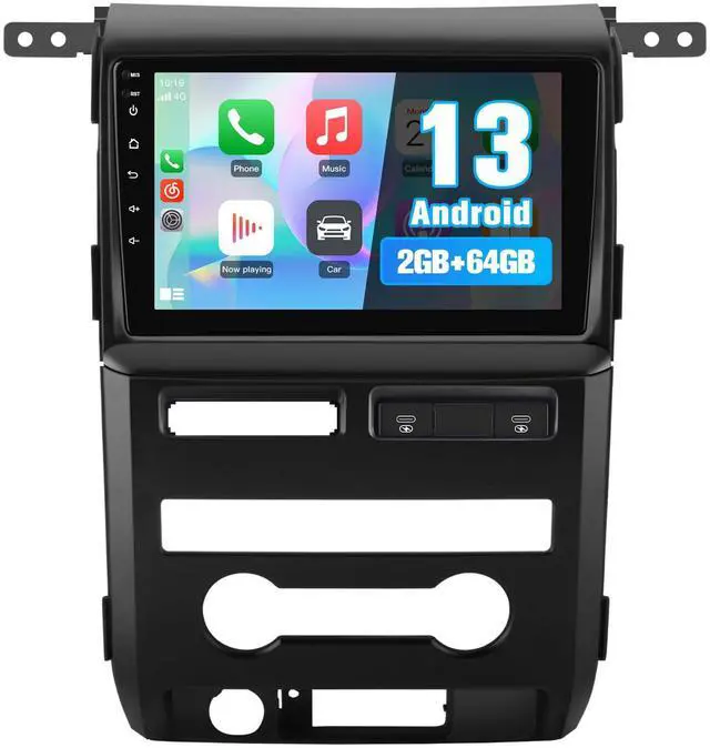 Main image of Android 13 2GB+64GB Car Radio Stereo for Ford F150 2009-2012 Manual AC(Low-end Model), with Wireless Carplay & Android Auto/Mirror Link/WiFi/FM/Rear Camera, Support SWC/Bluetooth