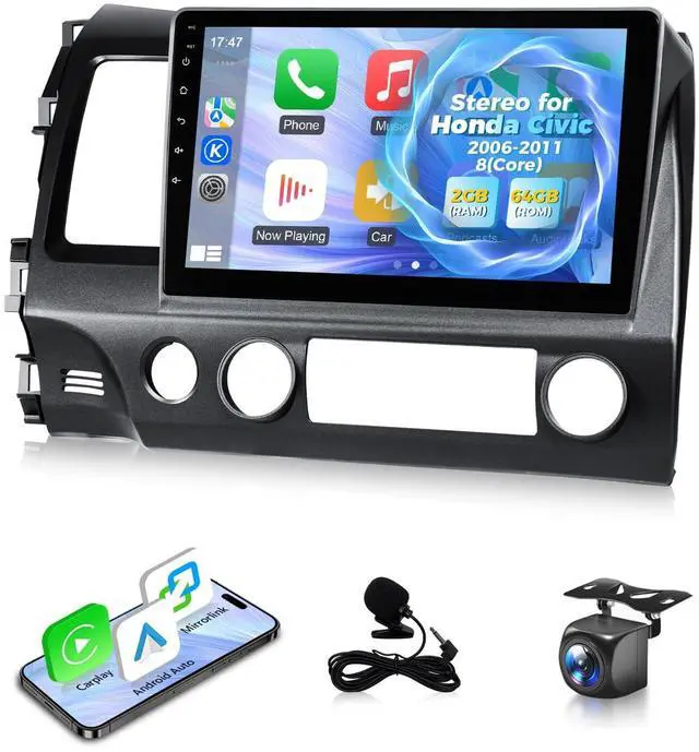 Main image of 8 Core 2+64G Car Stereo for Honda Civic 2006 2007 2008 2009 2010 2011 Radio Apple Carplay Android Auto,10.1" Touch Screen for Civic Head Unit GPS Navi,5G WiFi,FM RDS EQ HiFi,SWC,Backup Camera