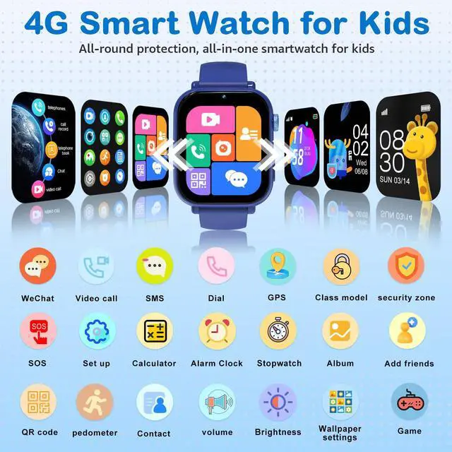 Alt view image 2 of 6 - Kids Smart Watch for Boys Girls, 4G Smartwatch Phone for Children with GPS, Call, SOS, Video/Voice Chat, Parental App, Alarm, HD Touchscreen Watches for Kid Gifts Ages 4-12, Bright Blue