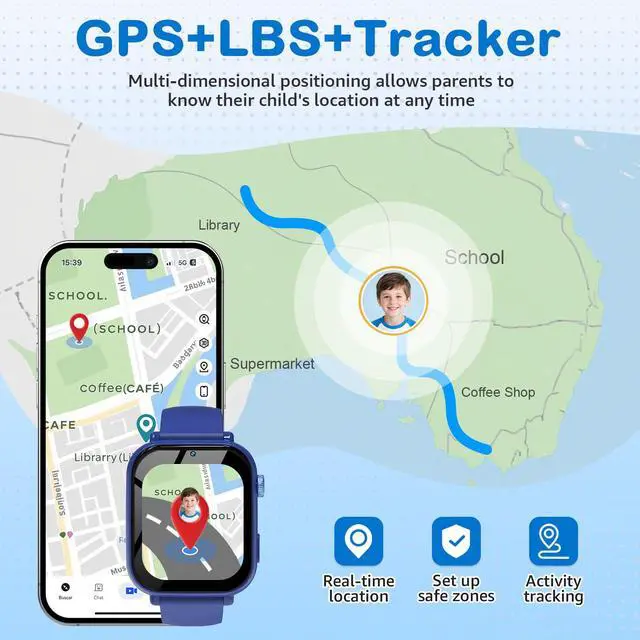 Alt view image 3 of 6 - Kids Smart Watch for Boys Girls, 4G Smartwatch Phone for Children with GPS, Call, SOS, Video/Voice Chat, Parental App, Alarm, HD Touchscreen Watches for Kid Gifts Ages 4-12, Bright Blue