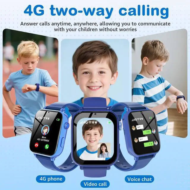 Alt view image 4 of 6 - Kids Smart Watch for Boys Girls, 4G Smartwatch Phone for Children with GPS, Call, SOS, Video/Voice Chat, Parental App, Alarm, HD Touchscreen Watches for Kid Gifts Ages 4-12, Bright Blue