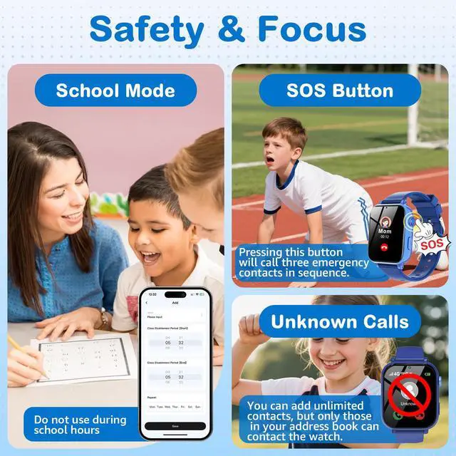 Alt view image 5 of 6 - Kids Smart Watch for Boys Girls, 4G Smartwatch Phone for Children with GPS, Call, SOS, Video/Voice Chat, Parental App, Alarm, HD Touchscreen Watches for Kid Gifts Ages 4-12, Bright Blue