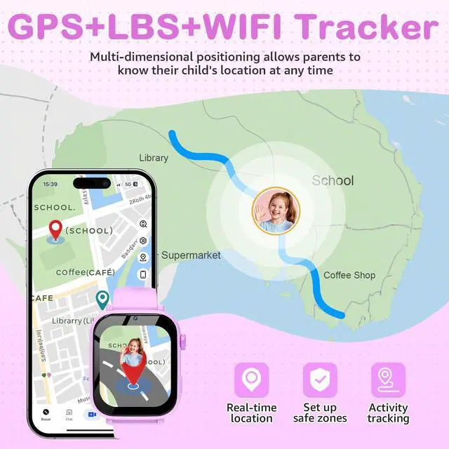Alt view image 3 of 6 - Kids Smart Watch for Boys Girls, 4G Smartwatch Phone for Children with GPS, Call, SOS, Video/Voice Chat, Parental App, Alarm, HD Touchscreen Watches for Kid Gifts Ages 4-12,Bright Rose