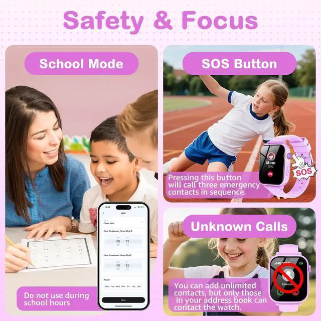 Alt view image 5 of 6 - Kids Smart Watch for Boys Girls, 4G Smartwatch Phone for Children with GPS, Call, SOS, Video/Voice Chat, Parental App, Alarm, HD Touchscreen Watches for Kid Gifts Ages 4-12,Bright Rose