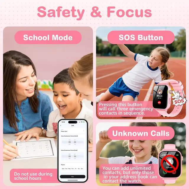 Alt view image 5 of 6 - Kids Smart Watch for Boys Girls, 4G Smartwatch Phone for Children with GPS, Call, SOS, Video/Voice Chat, Parental App, Alarm, HD Touchscreen Watches for Kid Gifts Ages 4-12, Bright Pink