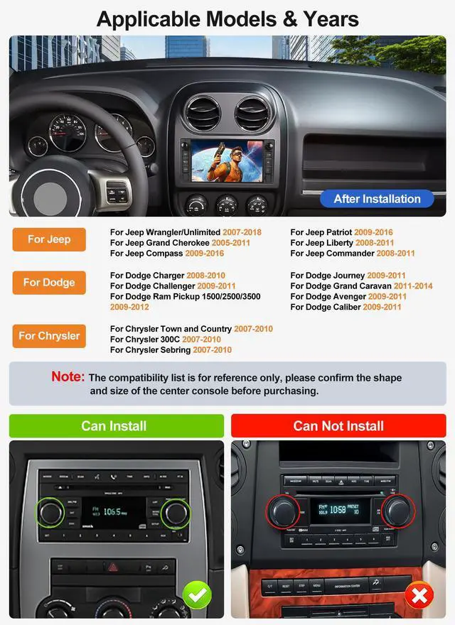 Alt view image 2 of 6 - 2G+64G Car Stereo Radio for Jeep Wrangler JK Grand Cherokee Compass Dodge Charger Ram 1500 with Wireless CarPlay Android Auto 7'' Android Touch Screen Car Radio with GPS Bluetooth WiFi Backup Camera