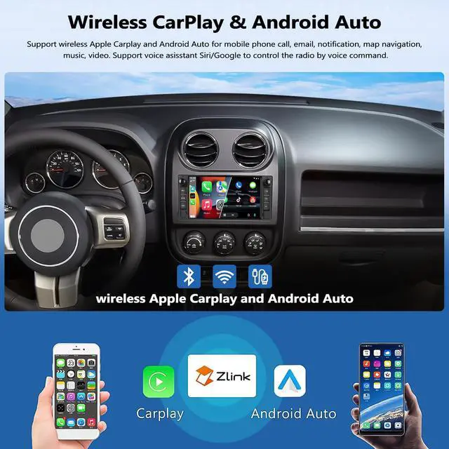 Alt view image 3 of 6 - 2G+64G Car Stereo Radio for Jeep Wrangler JK Grand Cherokee Compass Dodge Charger Ram 1500 with Wireless CarPlay Android Auto 7'' Android Touch Screen Car Radio with GPS Bluetooth WiFi Backup Camera